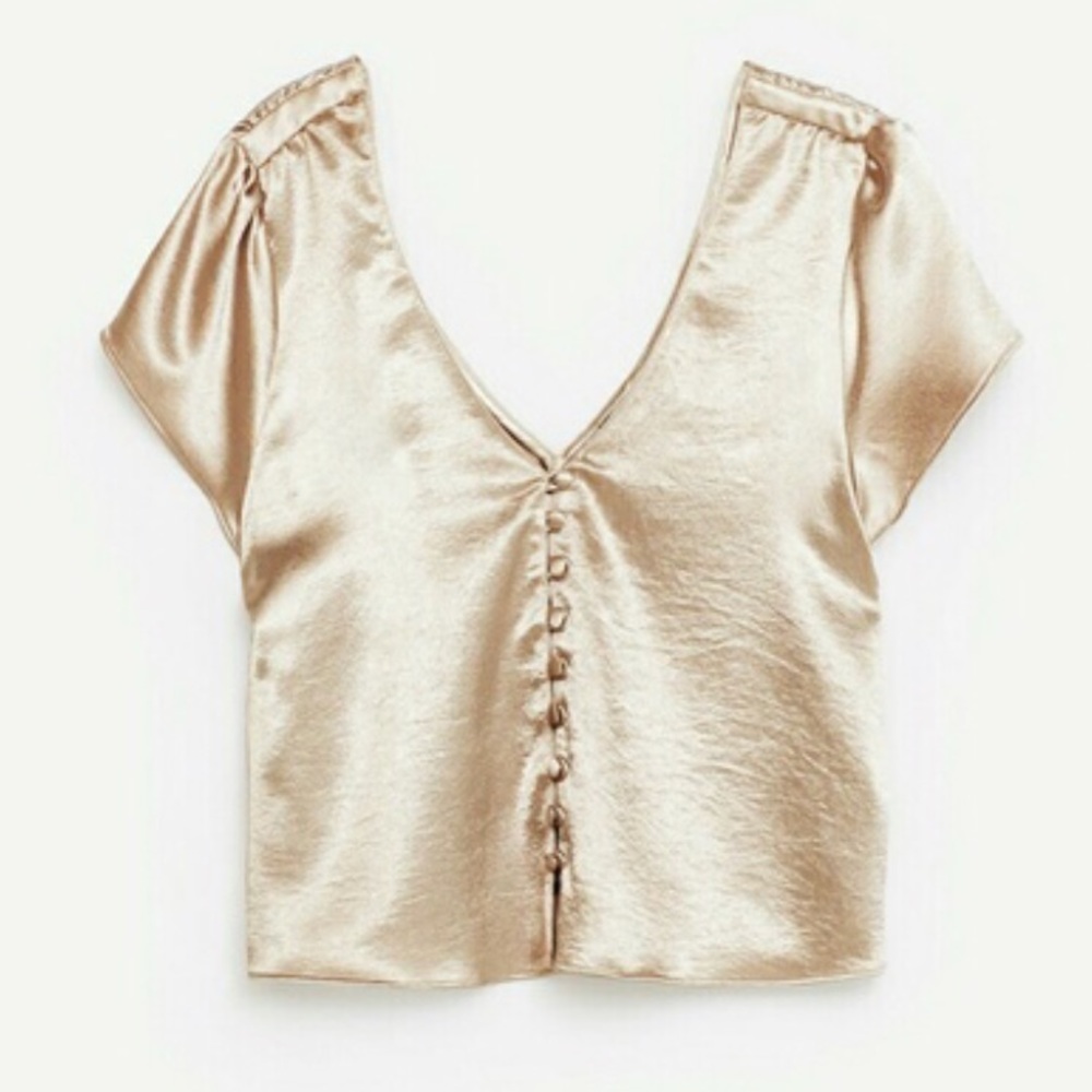 NWOT Zara Champagne Double V-Neck Crop Top